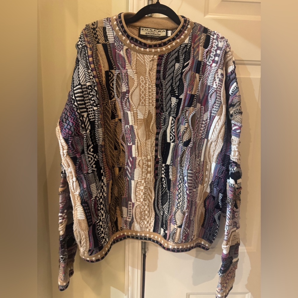 Tundra for Bachrach Tan and Black Knit Sweater Coogie Style XL 100% Cotton